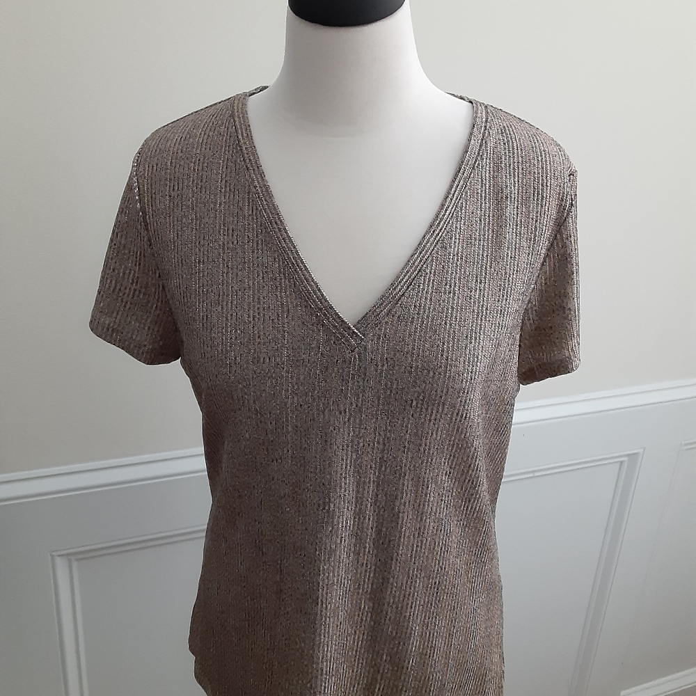 White House Black Market V Neck Foil Tee